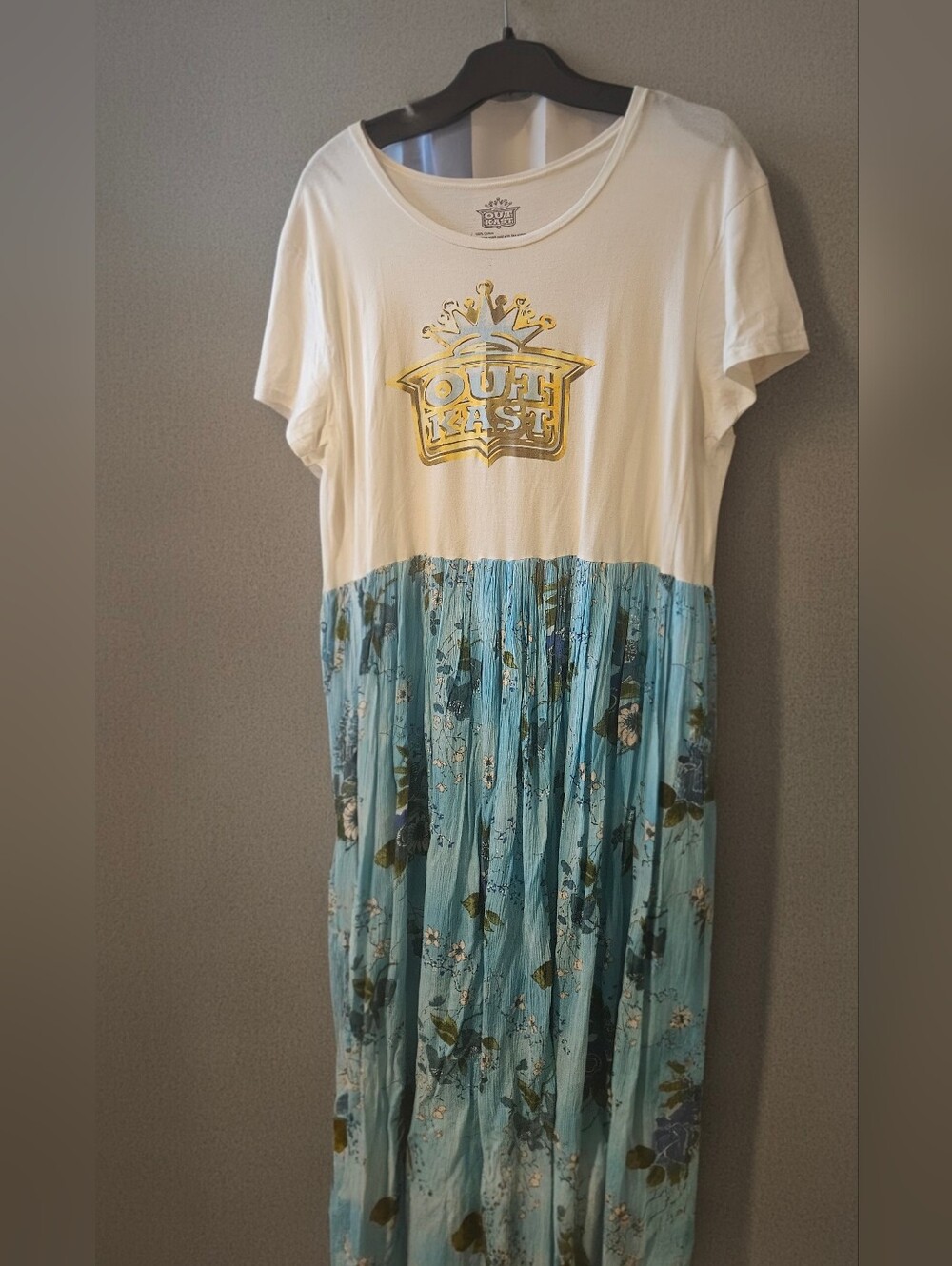 White and Aqua Outkast Graphic Maxi Dress-Upcycle